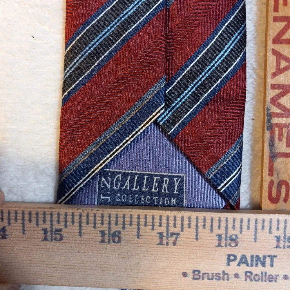JZ Gallery Collection Striped SILK Tie Red blue grey ALL SILK-HAND MADE IN U.S.A